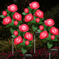 4 Pack Solar Solar Rose Flower Lights, Outdoor Solar Garden Stake Lights, Waterproof LED Solar Landscape Lights with 5 Rose Flowers for Pathway Patio Yard Decorations, Red EasyOptionXY LLC