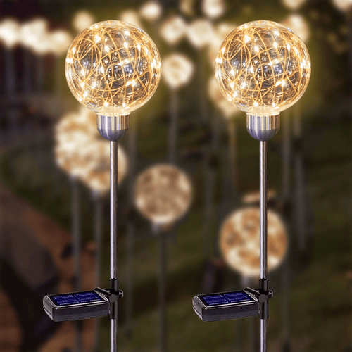 Outdoor Solar Garden Lights, 2 Pack Solar Powered Magic Globe Light, Warm White LED Solar Stake Lights for Patio Backyard Pathway Party Decoration EasyOptionXY LLC