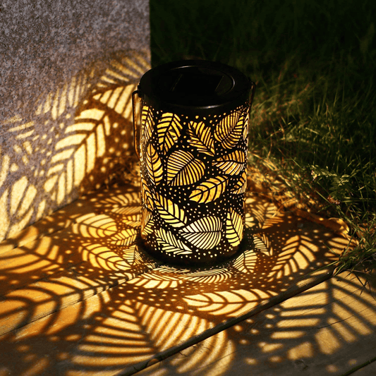 Solar Latern Lights Outdoor, Decorative Hanging Lights Metal Leaf Pattern Light for Pathway Patio Yard Walkway, Warm White EasyOptionXY LLC