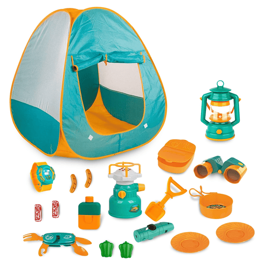 Kids Camping Set, 19 Pcs Kids Play Tent with Stove and Oil Lamp, Outdoor Toys Pretend Camping Tool Set for Boys and Girls EasyOptionXY LLC