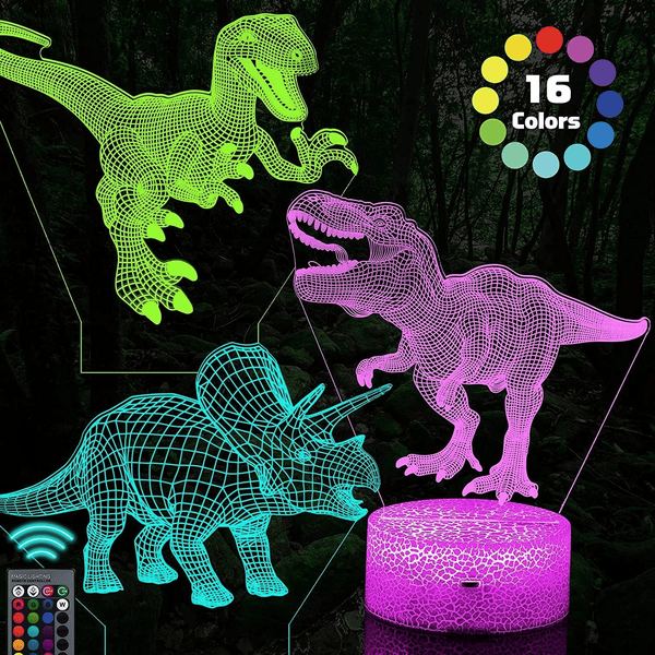 3D Illusion Table Lamp, 3 Pcs Dinosaur Night Light with Remote Control & 16 Colors Changing, LED Dinosaur Gifts for Bedroom, Boys Girls Age 3+ Year Old EasyOptionXY LLC