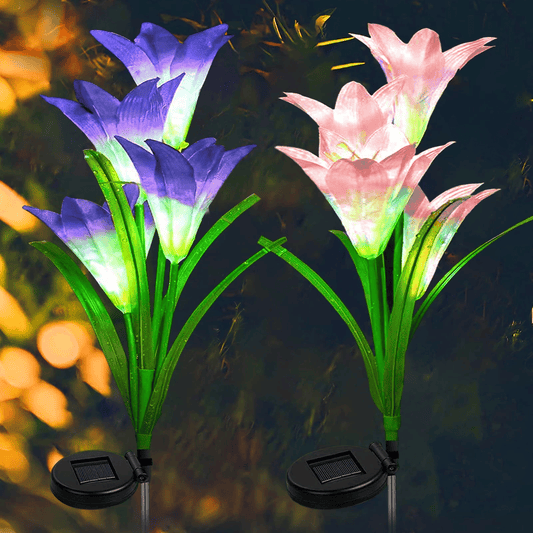 2 Pack Outdoor Solar Lights, Solar Garden Lights with 8 Lily Flowers, Multi-Color Changing Decorative Landscape Light for Garden, Patio, Yard EasyOptionXY LLC