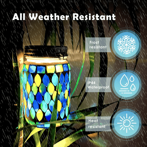2 Pack Mosaic Solar Lantern Lights, Outdoor Solar Hanging Lights, Waterproof Mosaic Glass Lights Table Lamps for Patio Garden Yard Pathway Decoration (Blue) EasyOptionXY LLC