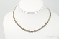 Antique Tulip Flowers Rhinestone Sterling Silver Bib Necklace