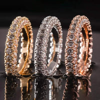18K Gold and Italian Cut Crystal 3 Row Eternity Ring
