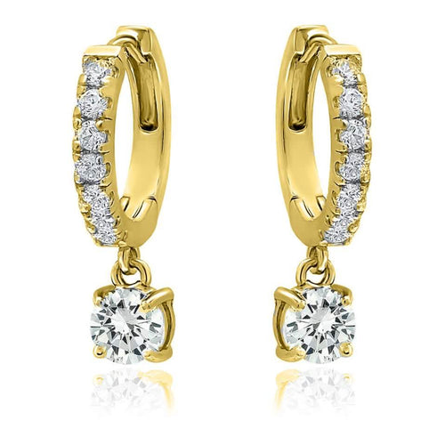 18K Gold Dangle Crystal Drop Huggie Earrings