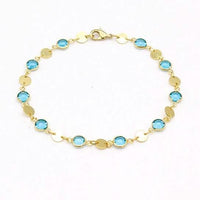 18k Gold Filled High Polish Finish Aquamarine Crystal Ankle Bracelet