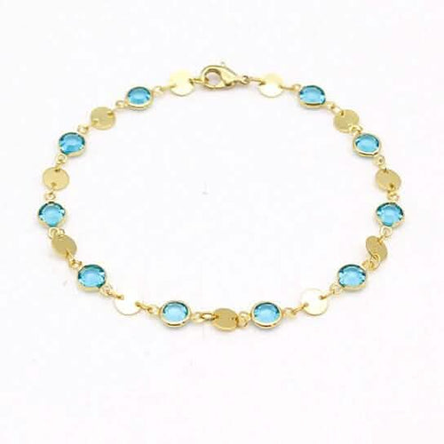18k Gold Filled High Polish Finish Aquamarine Crystal Ankle Bracelet