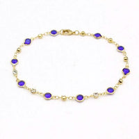 18k Gold Filled High Polish Finish Blue Crystal Ankle Bracelet