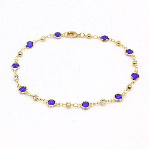 18k Gold Filled High Polish Finish Blue Crystal Ankle Bracelet