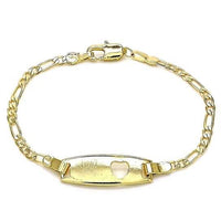 18k Gold Filled High Polish Finish Figaro Heart Link ID Name Bracelet