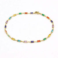 18k Gold Filled High Polish Finish Gold And Multi Color Dark Crystal Baguette Anklet