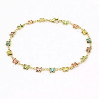 18k Gold Filled High Polish Finish Multi Color Crystal Butterfly Ankle Bracelet