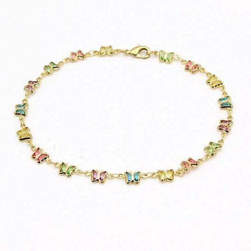 18k Gold Filled High Polish Finish Multi Color Crystal Butterfly Ankle Bracelet