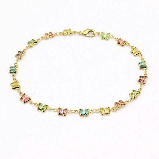 18k Gold Filled High Polish Finish Multi Color Crystal Butterfly Ankle Bracelet