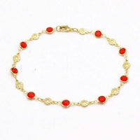 18k Gold Filled High Polish Finish Red Crystal Flower Ankle Bracelet