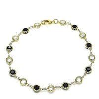 18k Gold Filled High Polish Finsh Gold Crystal Black And White Round Anklet 10''