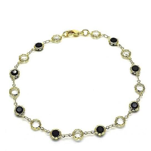 18k Gold Filled High Polish Finsh Gold Crystal Black And White Round Anklet 10''