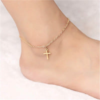 18K Gold Hanging Cross Anklet