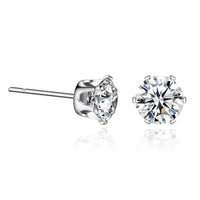 18K Gold Ear Bone Buckle Stainless Steel 6-Prong Zirconia Stud Earrings