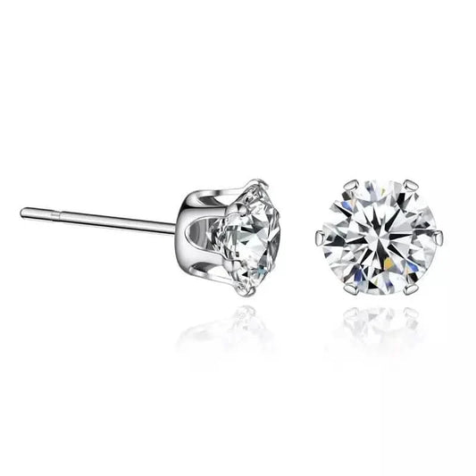 18K Gold Ear Bone Buckle Stainless Steel 6-Prong Zirconia Stud Earrings