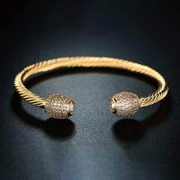 18K Gold Plated Open Cuff Crystal Bangle by Barzel