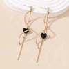 18K Gold Spiral Lines Heart Design Dangle Earrings