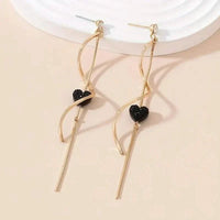 18K Gold Spiral Lines Heart Design Dangle Earrings