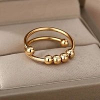 18K Gold Spinning Beads Anxiety Ring