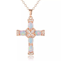 18K Rose Gold Plating & Fire Cross Pendant - Religious Jewelry