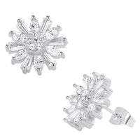 18K White Gold Plated Baguette Flower Stud Earring