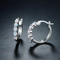 18K White Gold Plated Created Round Opal Hoop Earrings