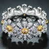18K White Gold Plated Floral Sunflower Ring Made with Swarovski Crystals