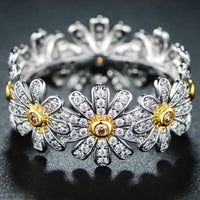 18K White Gold Plated Floral Sunflower Ring Made with Swarovski Crystals