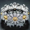 18K White Gold Plated Floral Sunflower Ring with Swarovski Crystals