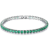 18K White Gold Round Cut Emerald Tennis Bracelet