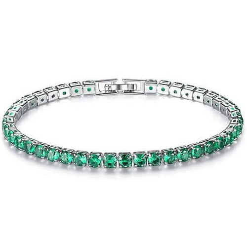 18K White Gold Round Cut Emerald Tennis Bracelet