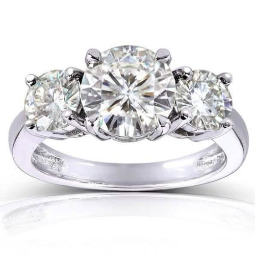 18kt White Gold Plated Lab Created 1.5CTTW 3 Stone Prong Ring