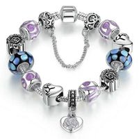 18kt White Gold Plated Murano Glass And Heart Charm Bracelet