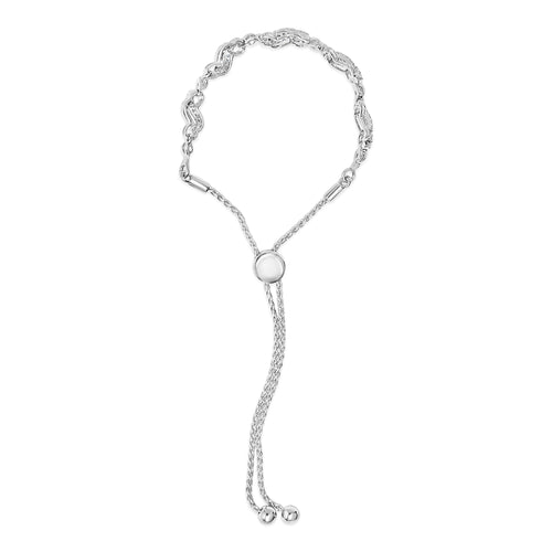 .925 Sterling Silver 1/2 Cttw Diamond Double Wave Bolo Bracelet