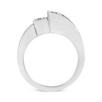 14K White Gold 1 1/2 Cttw Invisible-Set Princess and Channel-Set Baguette Diamond Geometric Bypass Ring Band (G-H Color, SI2-I1 Clarity) - Ring Size 7