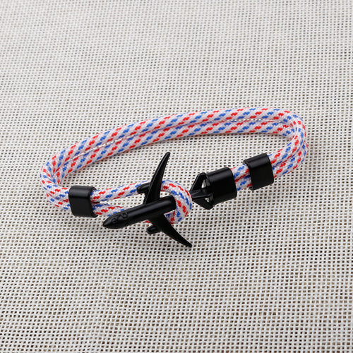 Modern Fashion Airplane Anchor Bracelets Men Charm Rope Chain Paracord Bracelet Women Male Air Force Style Wrap Metal Sport Hook Gift