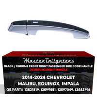 Exterior Door Handle Black/Chrome Replacement for Chevrolet Malibu (16-24), Equinox (14-24), Impala (14-24) OE Part # 13521819, 13599551, 13597049, 13582796 | Front Right Passenger Side w/o Keyhole