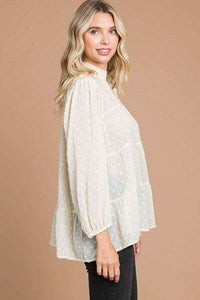 Culture Code Swiss Dot Smocked Blouse - Full Size Mock Neck Top