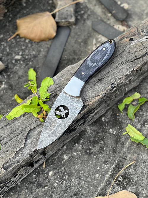 FIXED BLADE POCKET KNIFE, PERSONALIZED DAMASCUS STEEL FIXED BLADE HUNTING KNIFE