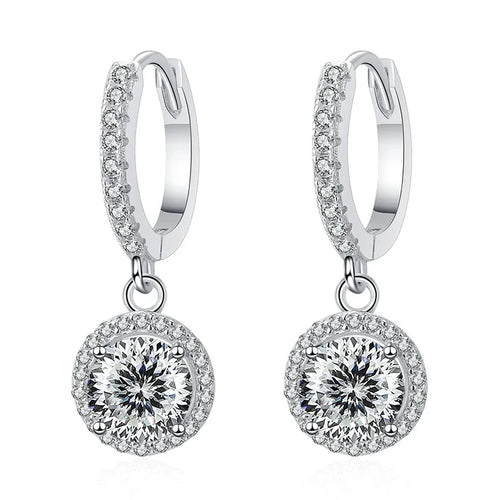 1Ct 6.5mm Blue Green Moissanite Drop Earrings For Women S925 Sterling