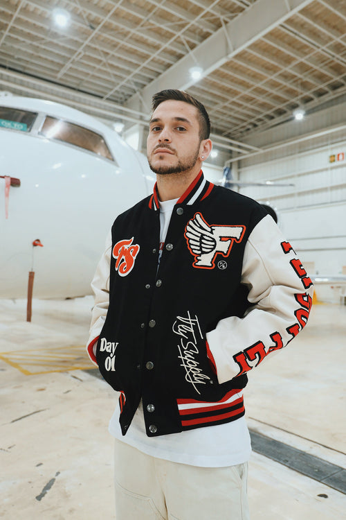 Manifest Varsity Jacket (Black) Fly Supply Co