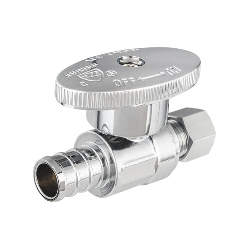 1/2" PEX Crimp x 1/4" OD Compr. Straight Stop Valve, 1/4 Turn (Lead Free) Plumbingsell