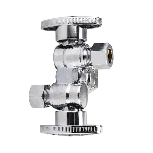 1/2" FIP x 3/8" OD Compr. x 3/8" OD Compr. Dual Stop Valve, 1/4 Turn (Lead Free)