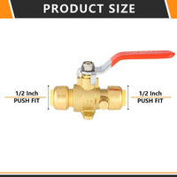 1/2" Push Fit Ball Valve With Drain Drop Ear, Red Lever (Lead Free)